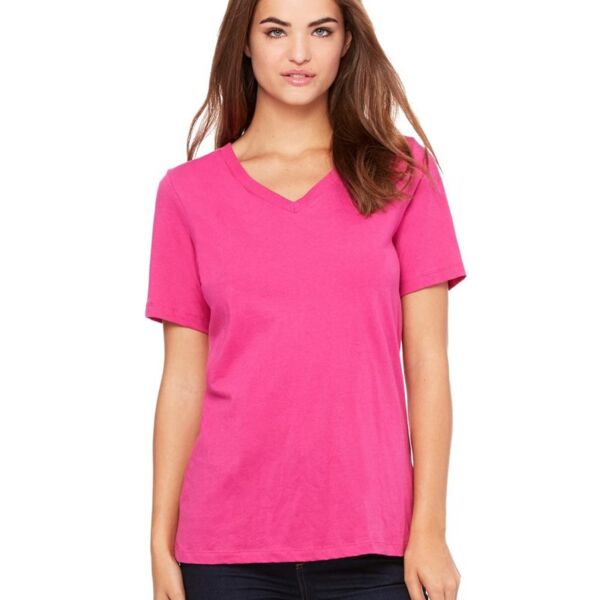 EMB Bella + Canvas Women's 100% Cotton Jersey V-Neck T-Shirt Thumbnail